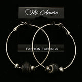 Mi Amore Black Acrylic Beads Hoop-Earrings Silver-Tone/Black