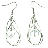 Silver-Tone Metal Dangle-Earrings With Crystal Accents