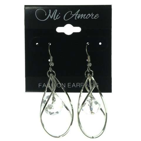 Silver-Tone Metal Dangle-Earrings With Crystal Accents