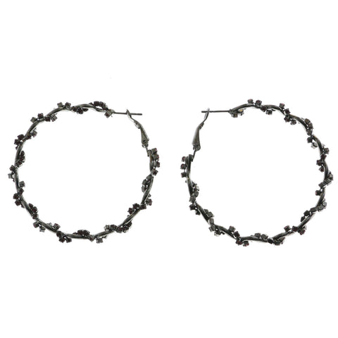 Mi Amore Pink Crystal Accents Hoop-Earrings Silver-Tone