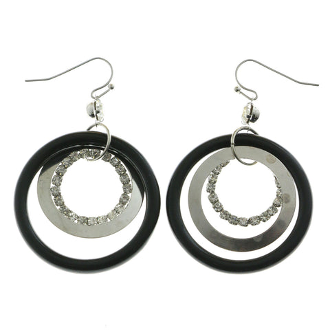 Mi Amore Crystal Accent Dangle-Earrings Silver-Tone/Black