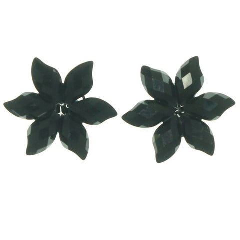 Black Metal Stud-Earrings With Crystal Accents