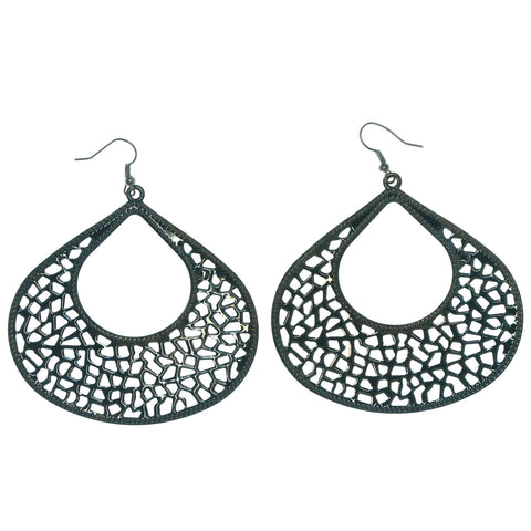 Silver-Tone & Black Metal Dangle-Earrings