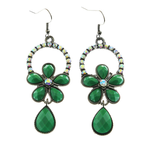 Mi Amore AB Crystal Accent Drop-Dangle-Earrings Silver-Tone/Green