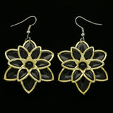 Mi Amore Flower Dangle-Earrings Black/Gold-Tone