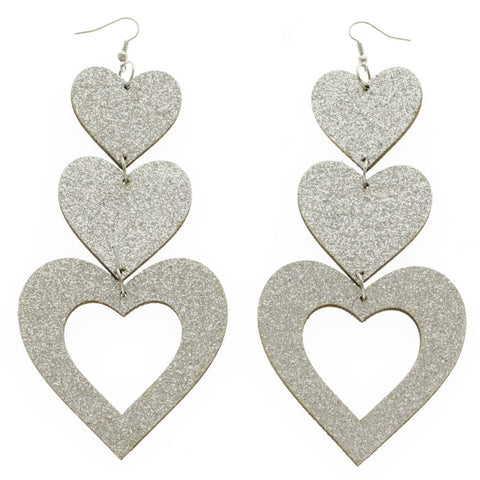Mi Amore Heart Drop-Dangle-Earrings Silver-Tone