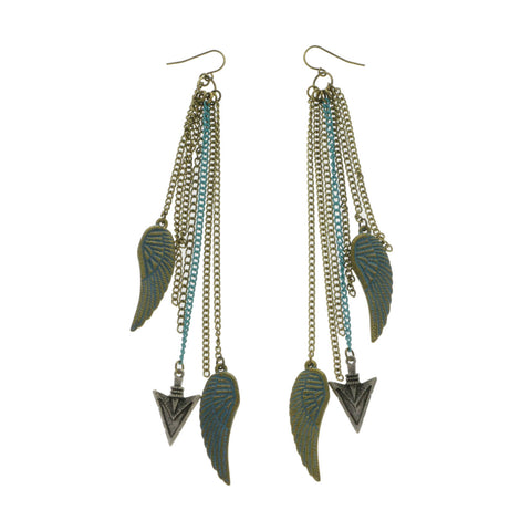 Mi Amore Arrow Wing Tassel-Earrings Gold-Tone & Blue