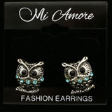 Mi Amore Blue and Black Crystals Owl Post-Earrings Silver-Tone