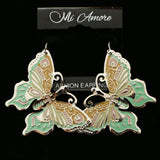 Mi Amore Butterfly Dangle-Earrings Silver-Tone/Green