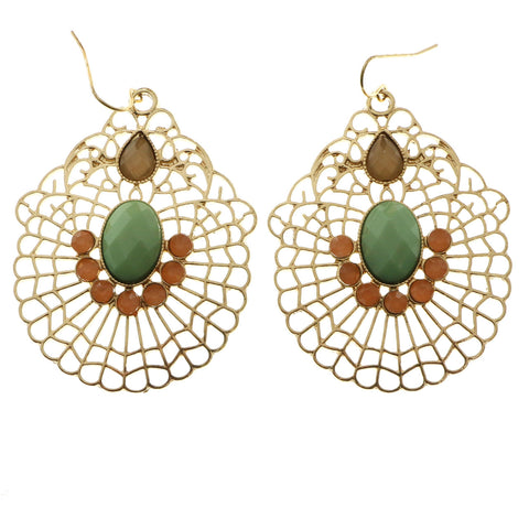 Mi Amore Green Acrylic Gem Peach Crystal Dangle-Earrings Gold-Tone & Green