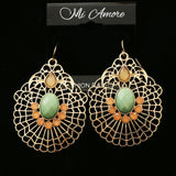 Mi Amore Green Acrylic Gem Peach Crystal Dangle-Earrings Gold-Tone & Green