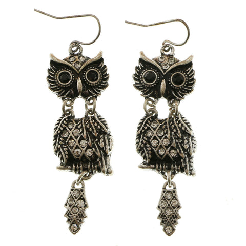 Mi Amore Owl Dangle-Earrings Silver-Tone/Black