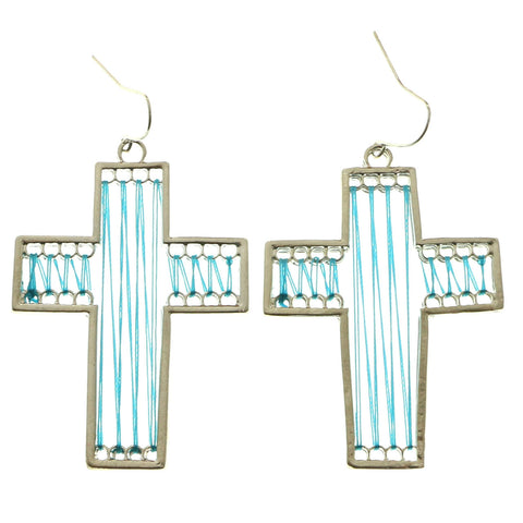 Mi Amore Cross Dangle-Earrings Silver-Tone/Blue