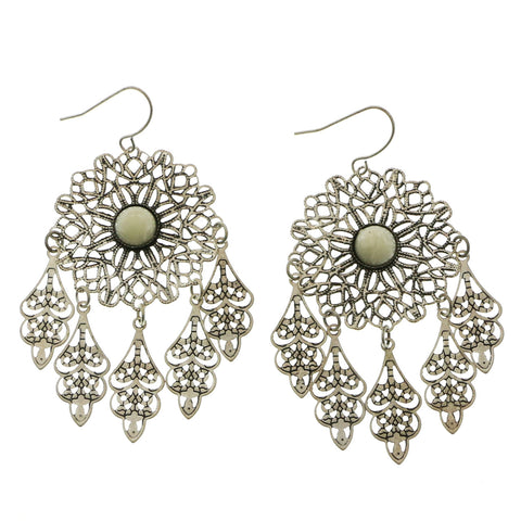 Mi Amore White Acrylic Stone Dangle-Earrings Silver-Tone/White