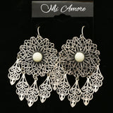 Mi Amore White Acrylic Stone Dangle-Earrings Silver-Tone/White