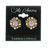 Mi Amore Pink Crystal Accents Post-Earrings Gold-Tone