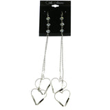 Mi Amore Heart Long Drop-Dangle-Earrings Silver-Tone & Clear