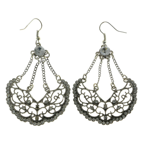 Mi Amore Crystal Accents Filligree Drop-Dangle-Earrings Silver-Tone