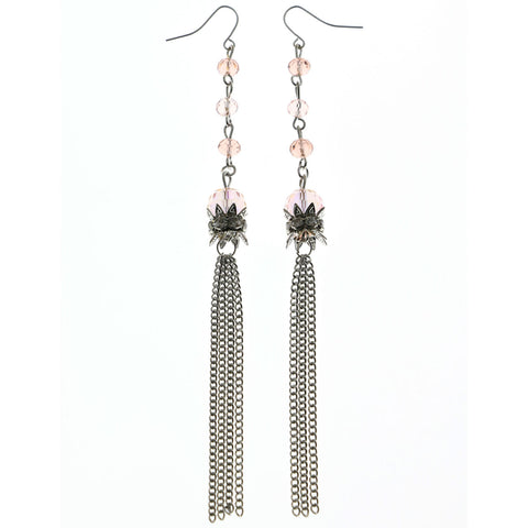 Mi Amore Long Drop-Dangle-Earrings Silver-Tone/Pink