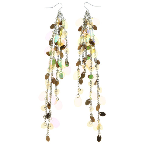 Mi Amore AB Finish Accents Chain Tassels Dangle-Earrings Silver & Copper-Tone