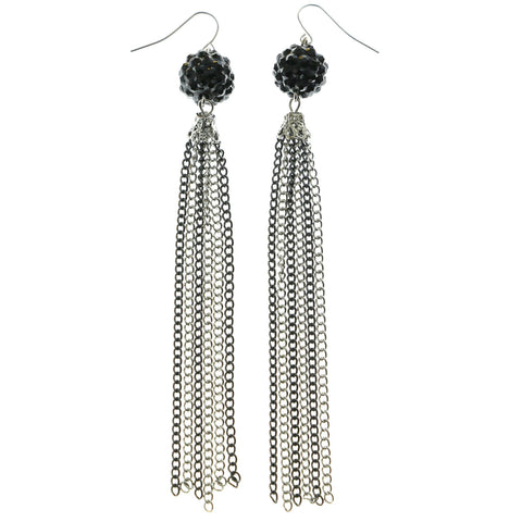 Mi Amore Long Drop-Dangle-Earrings Silver-Tone/Black