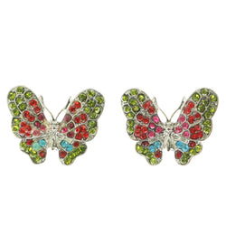 Mi Amore Assorted Color Crystal Accents Butterfly Post-Earrings Silver-Tone