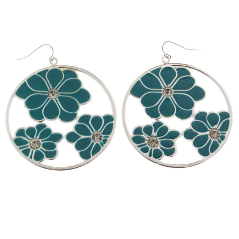 Mi Amore Flowers Dangle-Earrings Silver-Tone/Blue