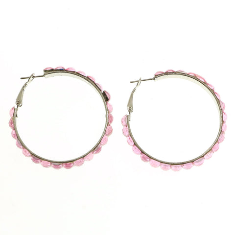 Mi Amore Acrylic Crystals Hoop-Earrings Silver-Tone/Pink