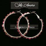 Mi Amore Acrylic Crystals Hoop-Earrings Silver-Tone/Pink