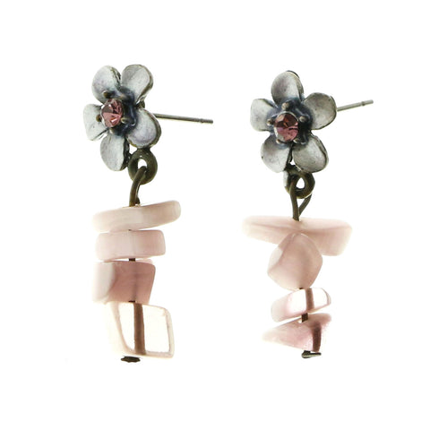 Mi Amore Flower Pink Crystal Dangle-Earrings Bronze-Tone & Purple