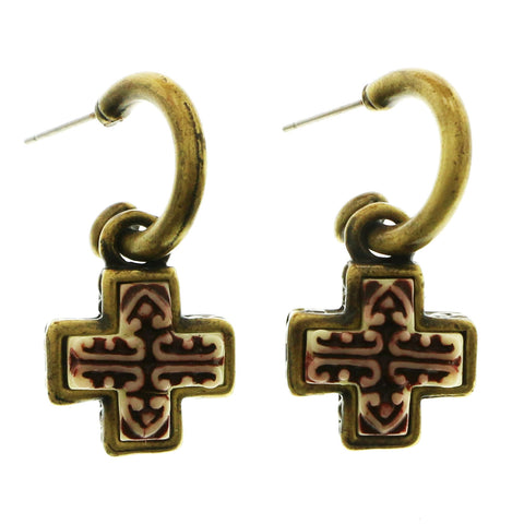 Mi Amore Cross Dangle-Earrings Bronze-Tone/White