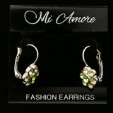 Mi Amore Flower Crystal Dangle-Earrings Silver-Tone & Green