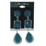 Blue & Silver-Tone Colored Metal Dangle-Earrings With Crystal Accents