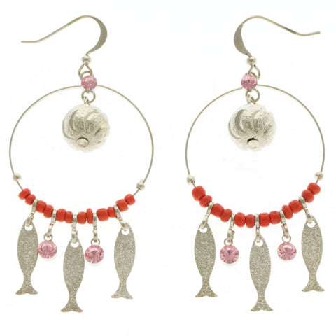 Mi Amore Fish Drop-Dangle-Earrings Silver-Tone/Pink