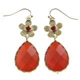 Mi Amore Red Crystal Accented Flower Drop-Dangle-Earrings Gold-Tone & Orange