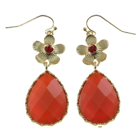 Mi Amore Red Crystal Accented Flower Drop-Dangle-Earrings Gold-Tone & Orange