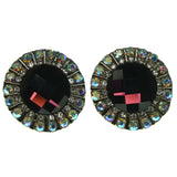 Purple & Silver-Tone Metal Stud-Earrings With Crystal Accents