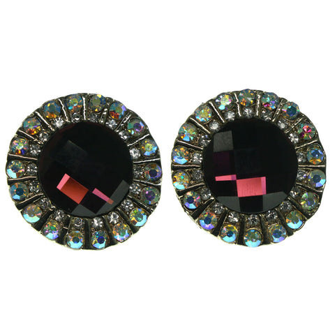 Purple & Silver-Tone Metal Stud-Earrings With Crystal Accents