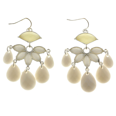 Mi Amore Acrylic Faceted Accents Drop-Dangle-Earrings Silver-Tone/White