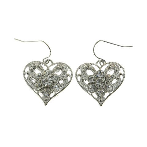 Mi Amore Crystal Accented Heart Dangle-Earrings Silver-Tone