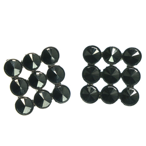 Black & Silver-Tone Metal Stud-Earrings With Crystal Accents