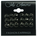 Black & Silver-Tone Metal Stud-Earrings With Crystal Accents