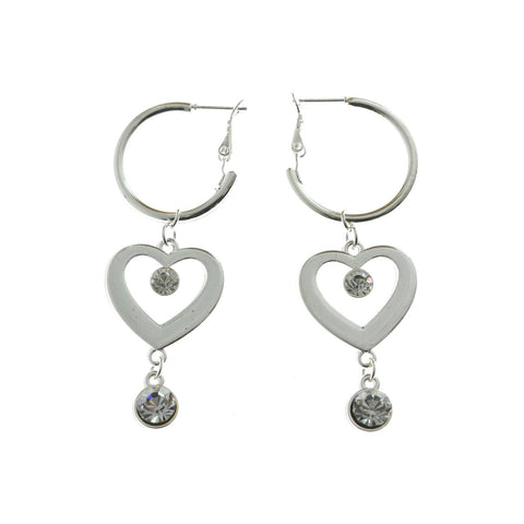 Mi Amore Crystal Accented Hoop-Dangle-Earrings Silver-Tone