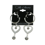 Mi Amore Crystal Accented Hoop-Dangle-Earrings Silver-Tone