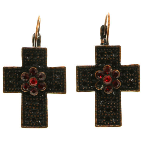 Mi Amore Crystal Accented Dangle-Earrings Bronze-Tone/Red