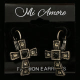 Mi Amore Crystal Accented Cross Dangle-Earrings Silver-Tone