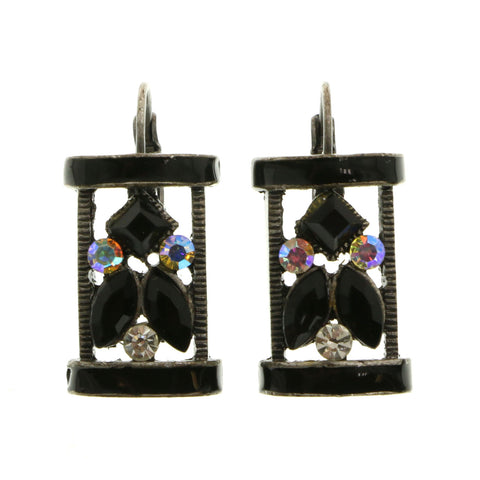 Mi Amore Crystal Accented Dangle-Earrings Silver-Tone/Black