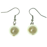 Silver-Tone Metal Dangle-Earrings With White Bead Accents