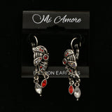 Mi Amore Crystal Accented Dangle-Earrings Silver-Tone/Red
