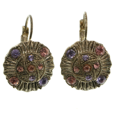 Mi Amore Crystal Accented Dangle-Earrings Silver-Tone/Pink